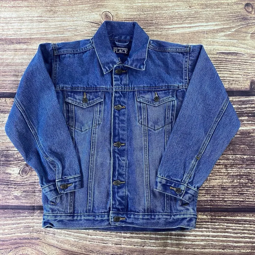 The Children's Place Kids Denim Jean Jacket Medium Wash M 7/8 Button Up Casual
